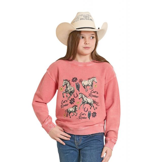 Rock & Roll Denim Girl's Rose/Mauve Rib Knit Graphic Pullover