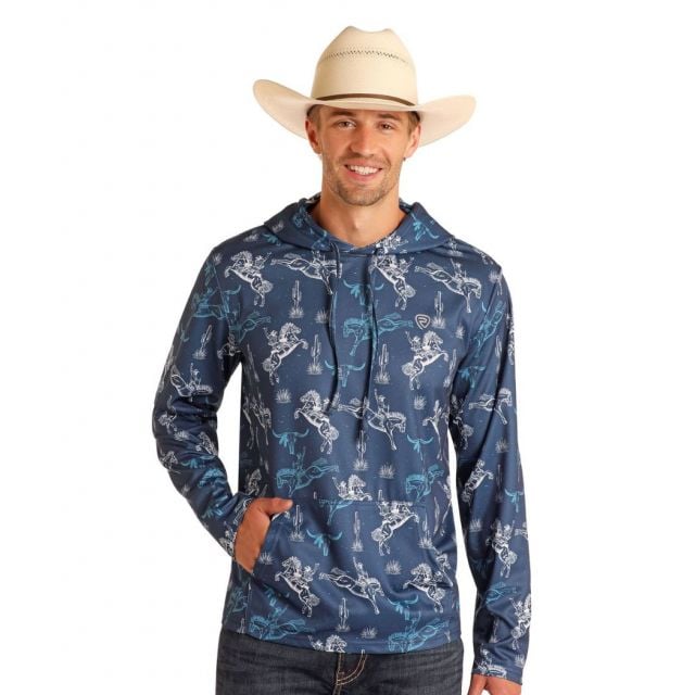 Rock & Roll Denim Men's Navy Performance Printed Hoodie
