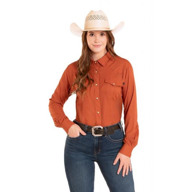Rock & Roll Denim Women's Burnt Orange Tek LS Ripstop Snap Shirt