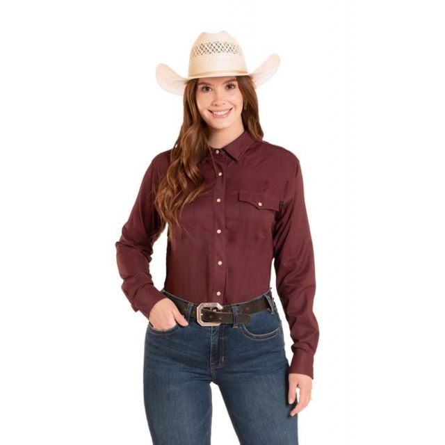 Rock & Roll Denim Women's Maroon Tek LS Ripstop Snap Shirt