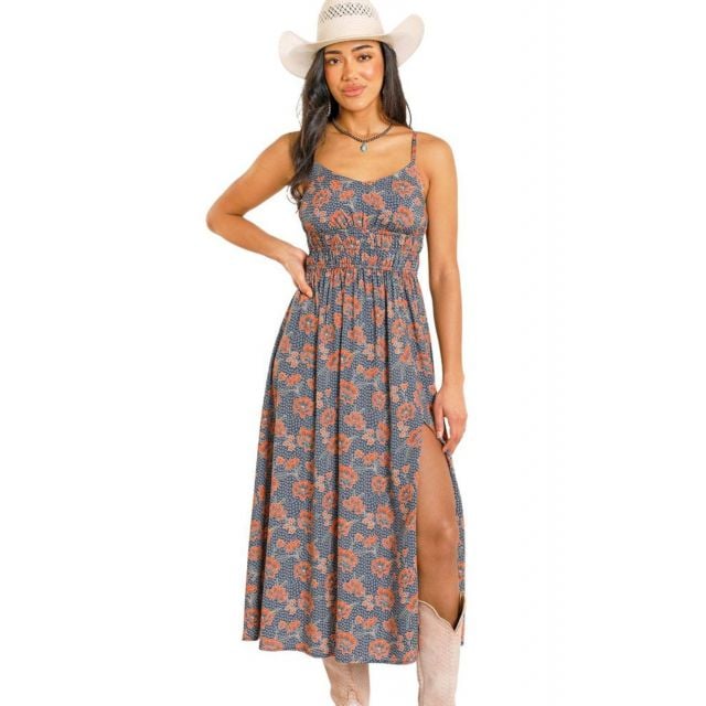 Rock & Roll Denim Women's Navy Midi Floral Print Dress