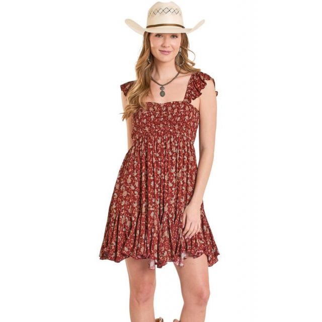 Rock & Roll Denim Women's Wine Godet Floral Print Dress