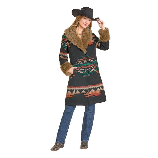 Rock & Roll Women's Black Border Print Coat
