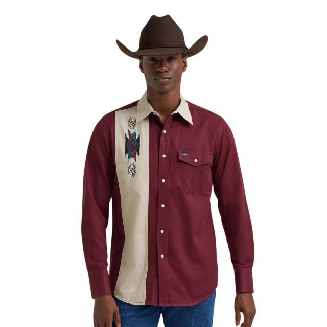 Wrangler Men's Red Vintage Brushpopper LS Shirt