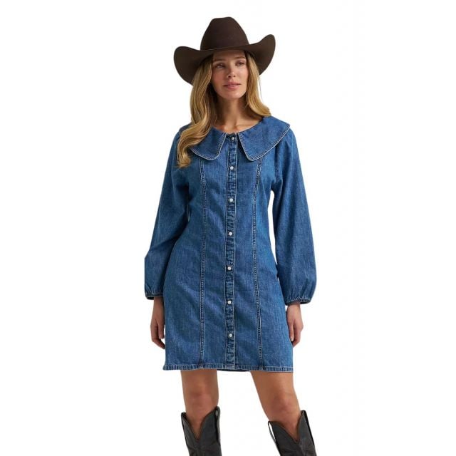 Wrangler Women's Blue Americana Denim Collar Dress