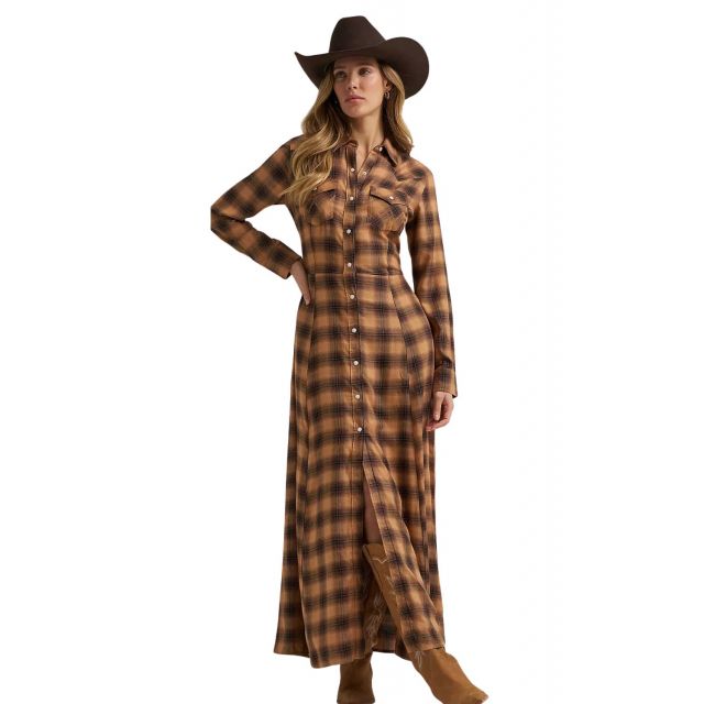 Wrangler Women's Brown Vintage Maxi Shirt Dress