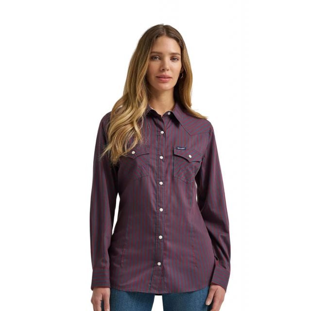 Wrangler Women's Burgundy Western Dress Snap Shirt