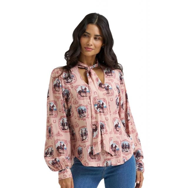 Wrangler Women's Pink Americana Tie Blouse